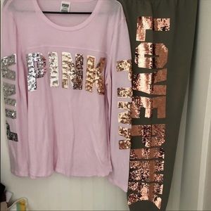 VS Pink Bling Long Sleeve Tee and Sweats